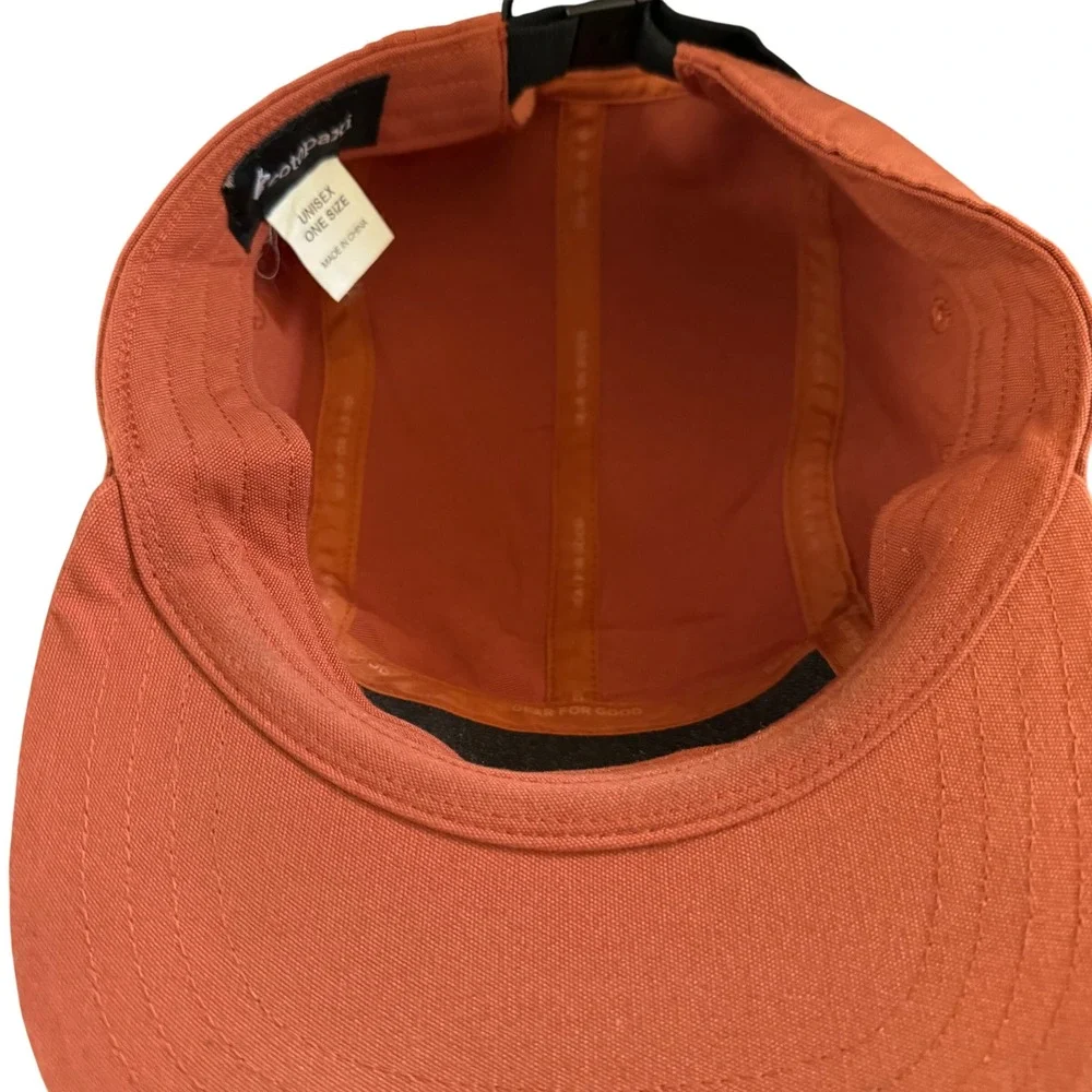 Cotopaxi 5 Panel Camp Hat Rust Orange Recycled Polyester Adjustable Llama Patch